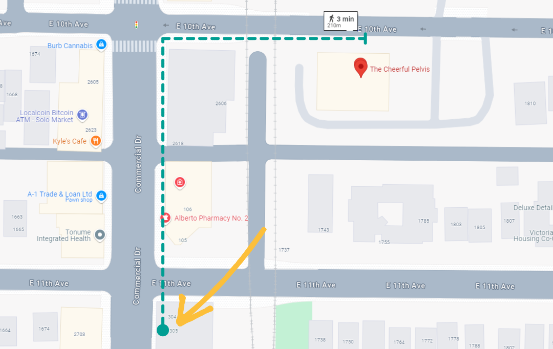 A map showing the location of the new clinic, around the corner from the old location.